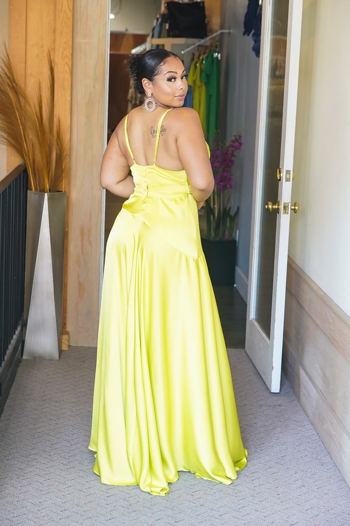 Its Dreamy Long Satin Slit Dress