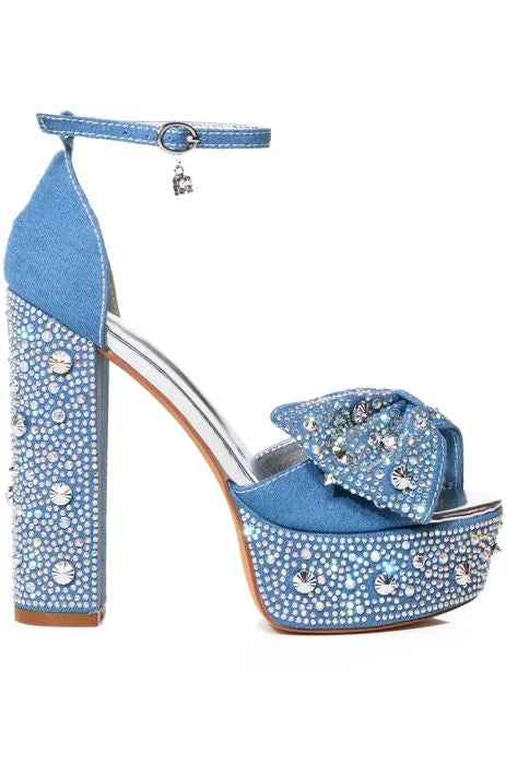 Blu Bow Stud Stepping Platform Heel