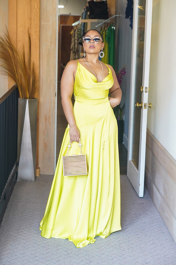 Its Dreamy Long Satin Slit Dress