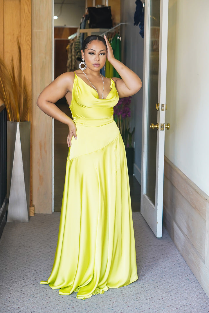 Its Dreamy Long Satin Slit Dress