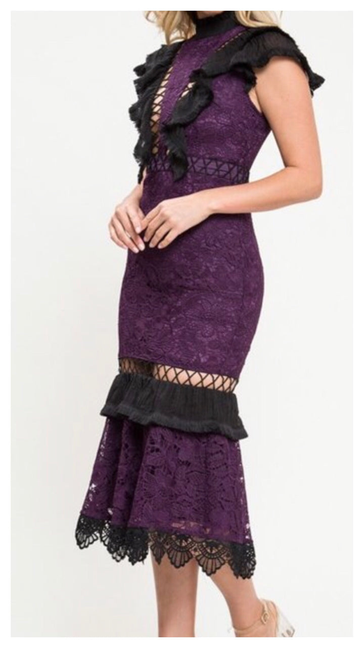 Fitted Beauty Lace Cut-out Fitted Dress Purple Small