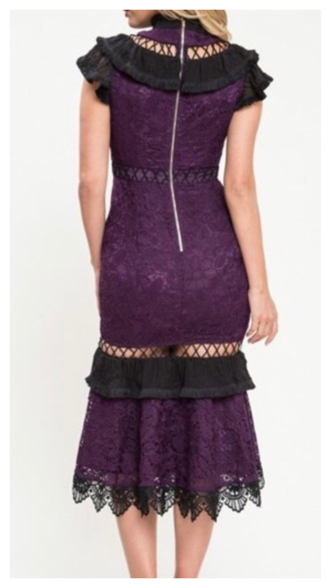 Fitted Beauty Lace Cut-out Fitted Dress Purple Small
