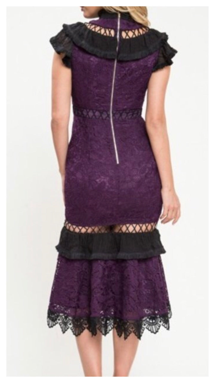 Fitted Beauty Lace Cut-out Fitted Dress Purple Small