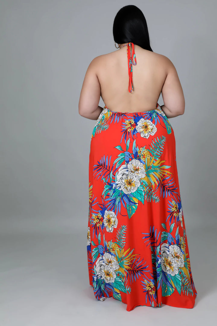 Tara Halter backless Flower Dress (Plus Size)