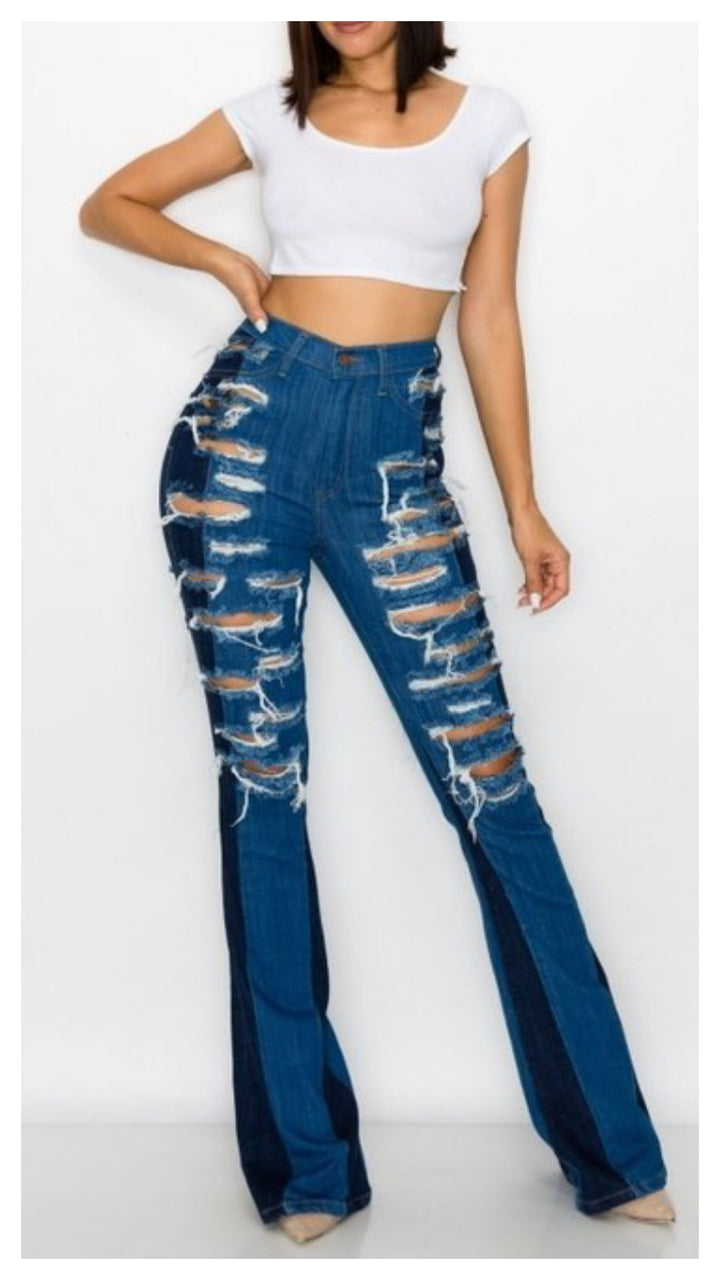 Distressed Two Tone Jean