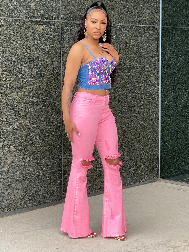 Don't Distress Me Out! High waisted Flare Leg Jean