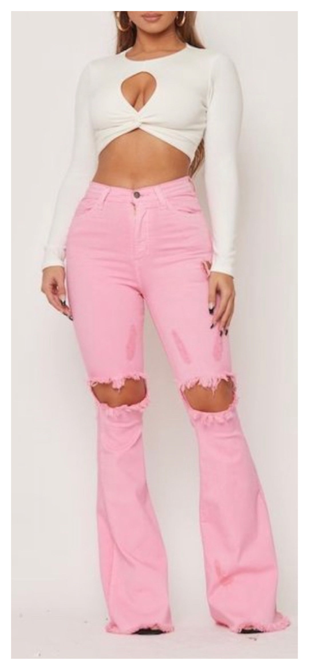 Don't Distress Me Out! High waisted Flare Leg Jean