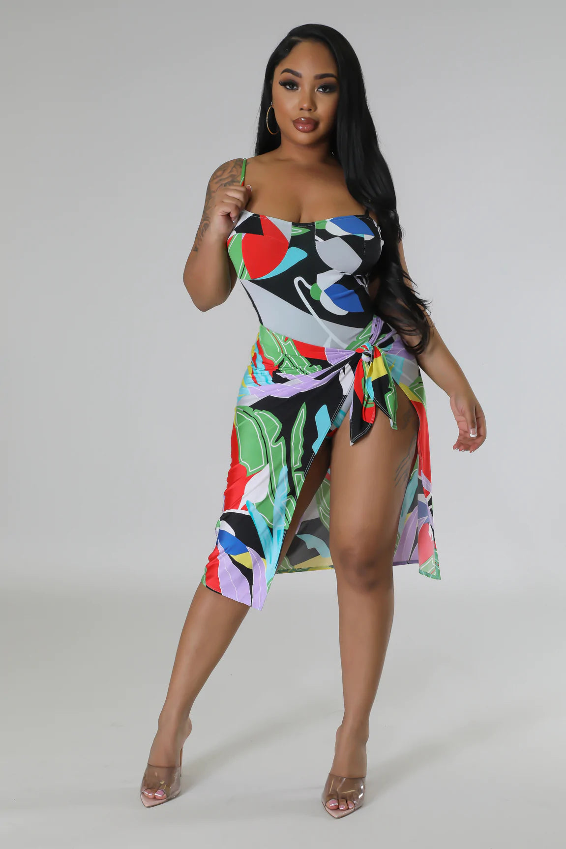 Venechia Print Strap Shoulder SwimSet Blu Jean Blues