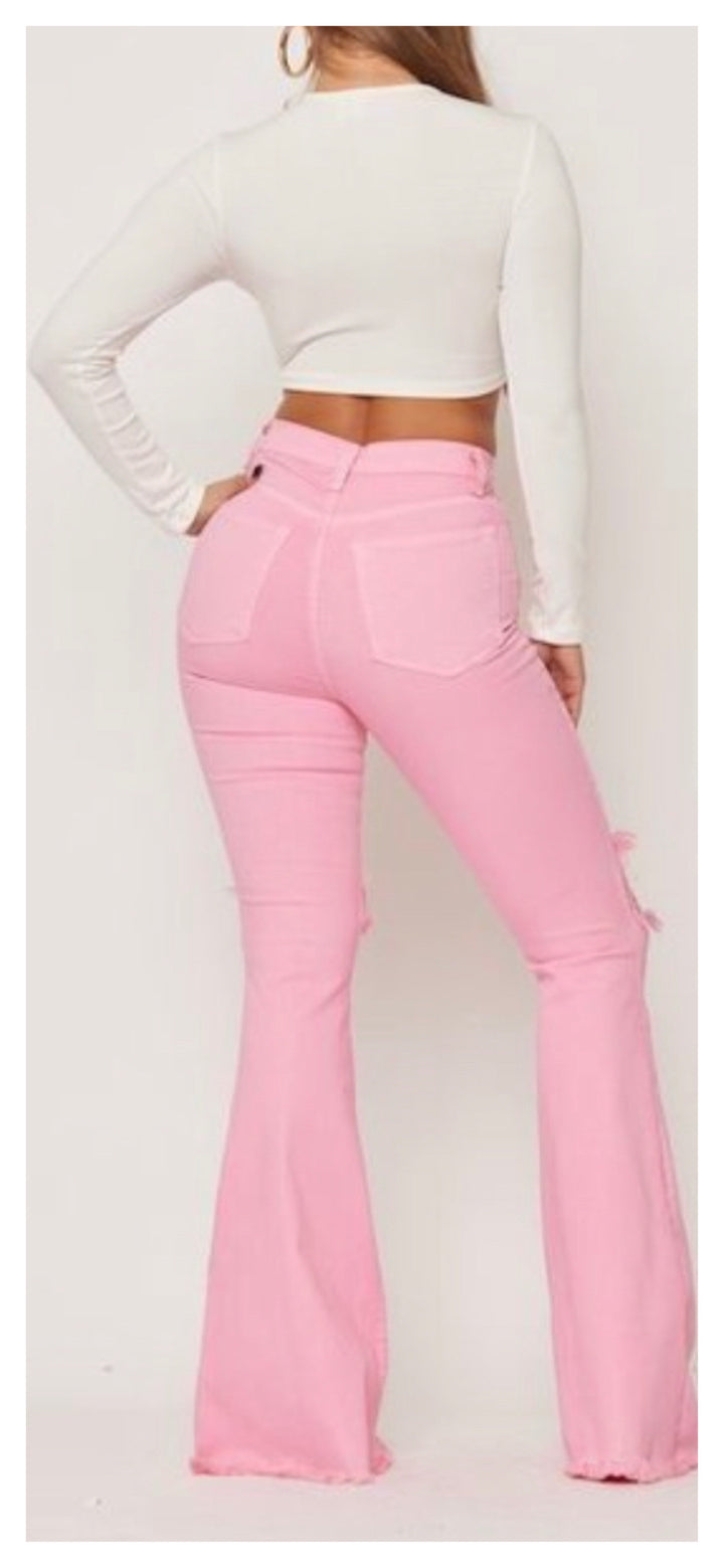 Don't Distress Me Out! High waisted Flare Leg Jean