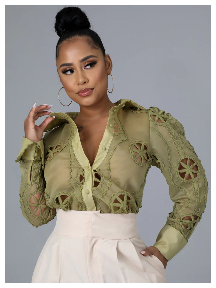 Fairy Tale Wing Lace Top Sage Small