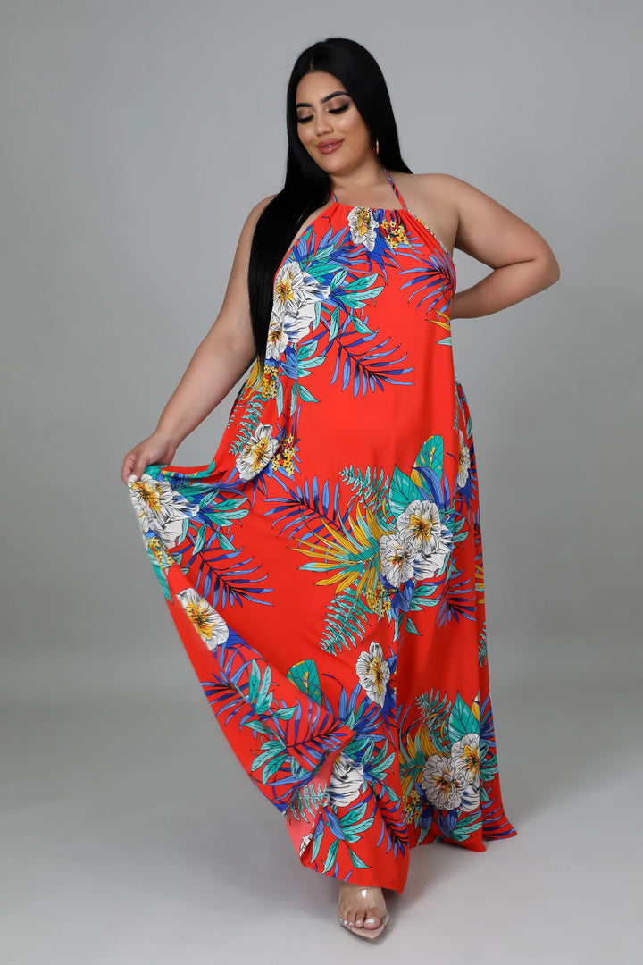 Tara Halter backless Flower Dress (Plus Size)