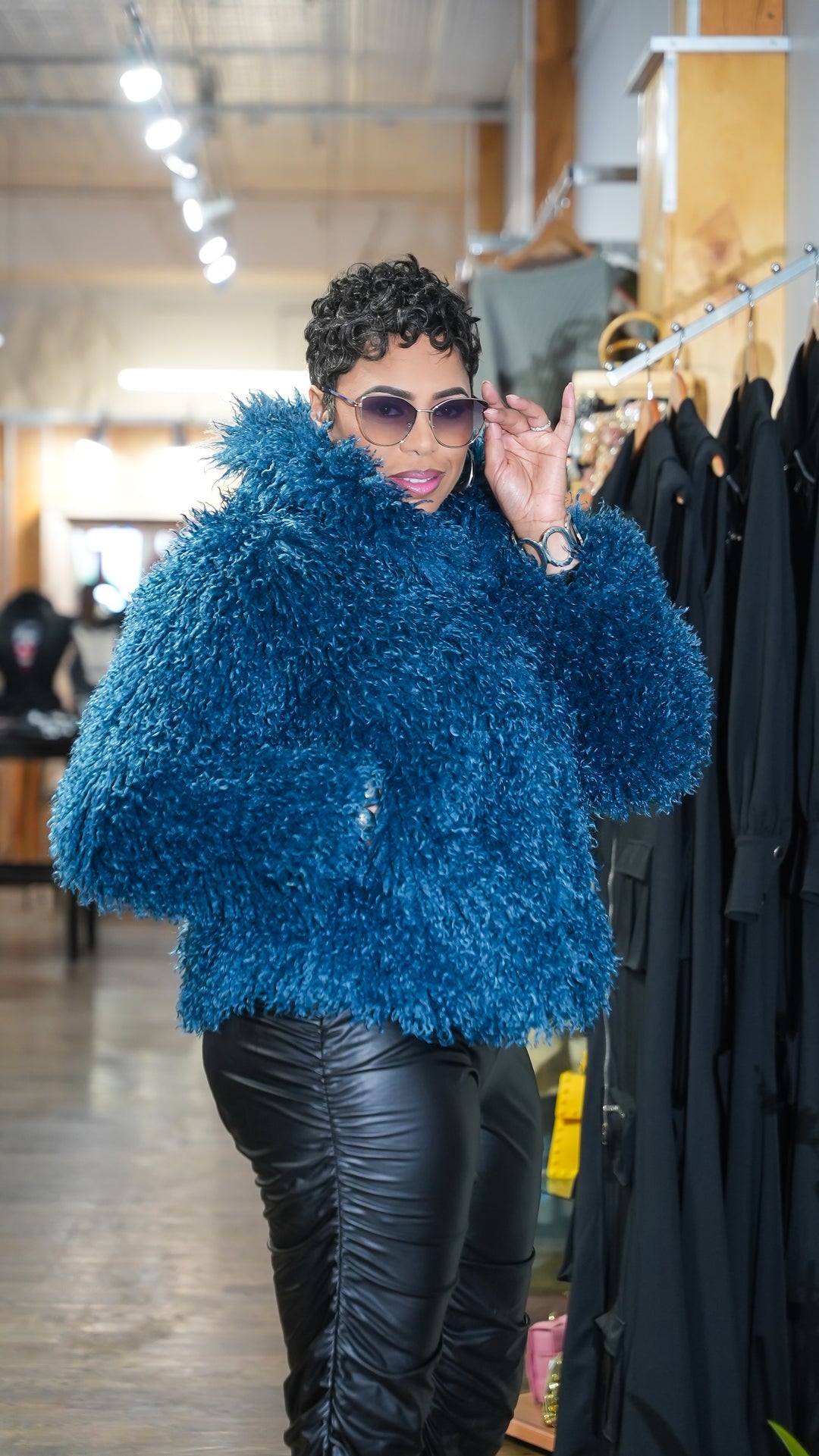 The Power Play Mongolian Faux Fur Jacket (Blue)