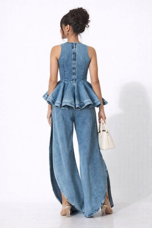 Flow Split-Leg Denim Pants