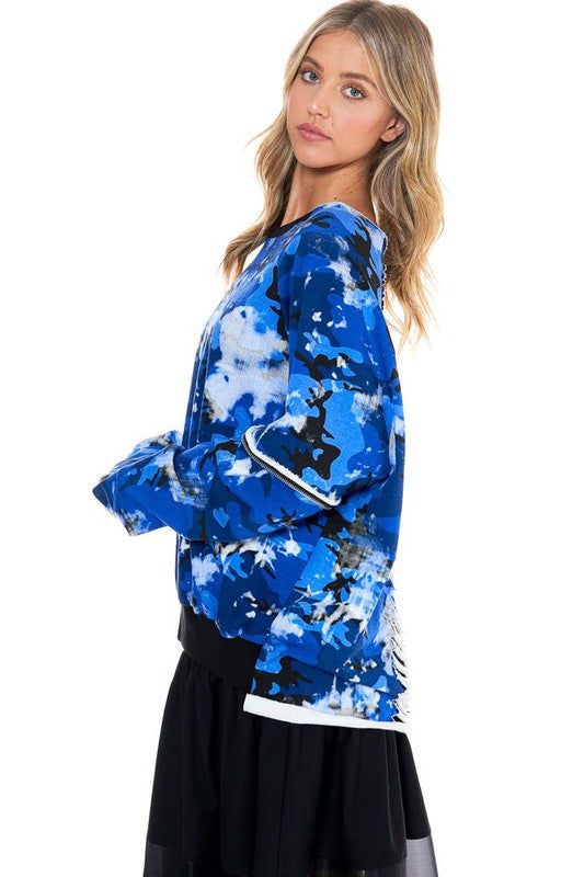 Cut it Out Paint Splashed Zipper Sweater