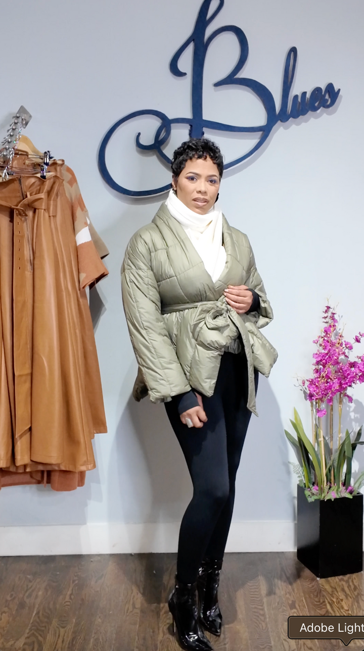 Puffer & Peplum  Belted Jacket (Olive)