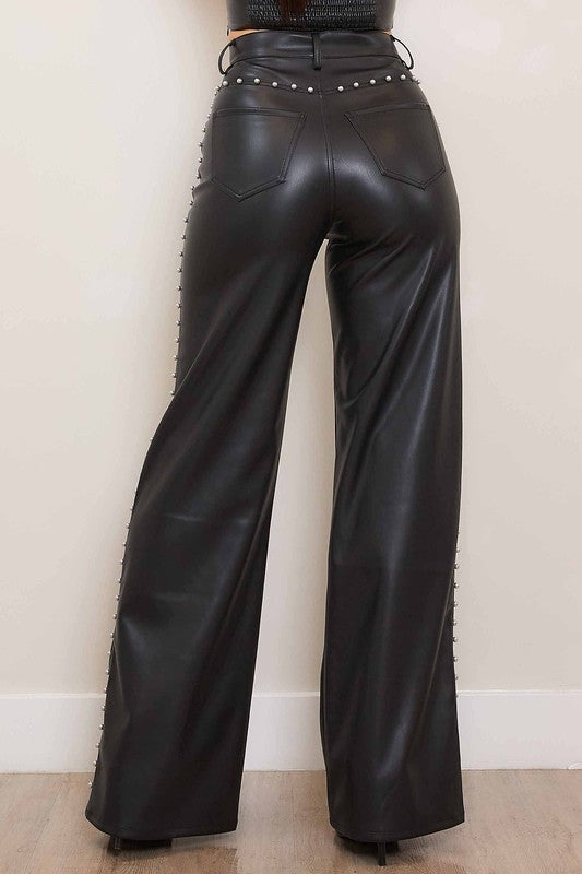 Studded After Dark Faux Leather Wide Leg