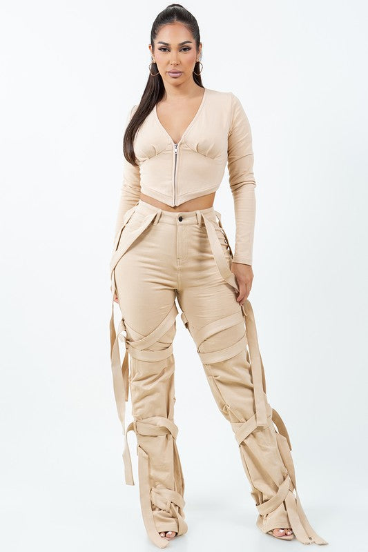 Kali B String French Terry Pants (Khaki)