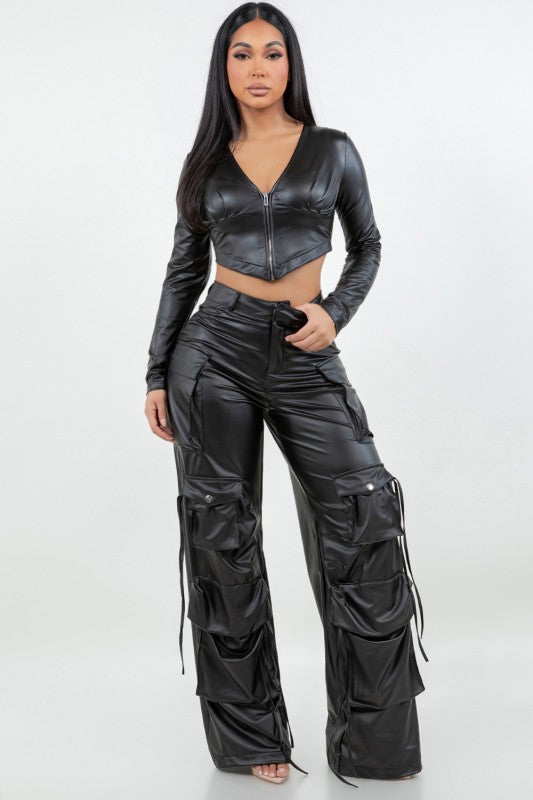 My My Plenty Pockets Cargo Faux Leather Pants