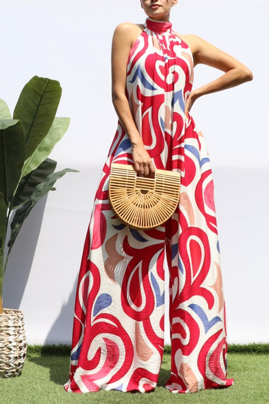 Seaside Swirl Statement Palazzo Jumpsuit (Magenta Multi)