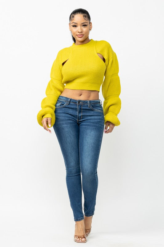 Side Slit Knit Crop Sweater (Mustard & Mocha)