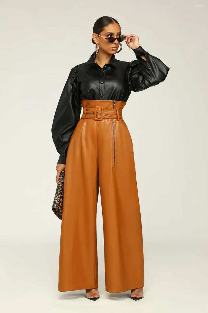 Raven Faux Leather Pants (Camel)