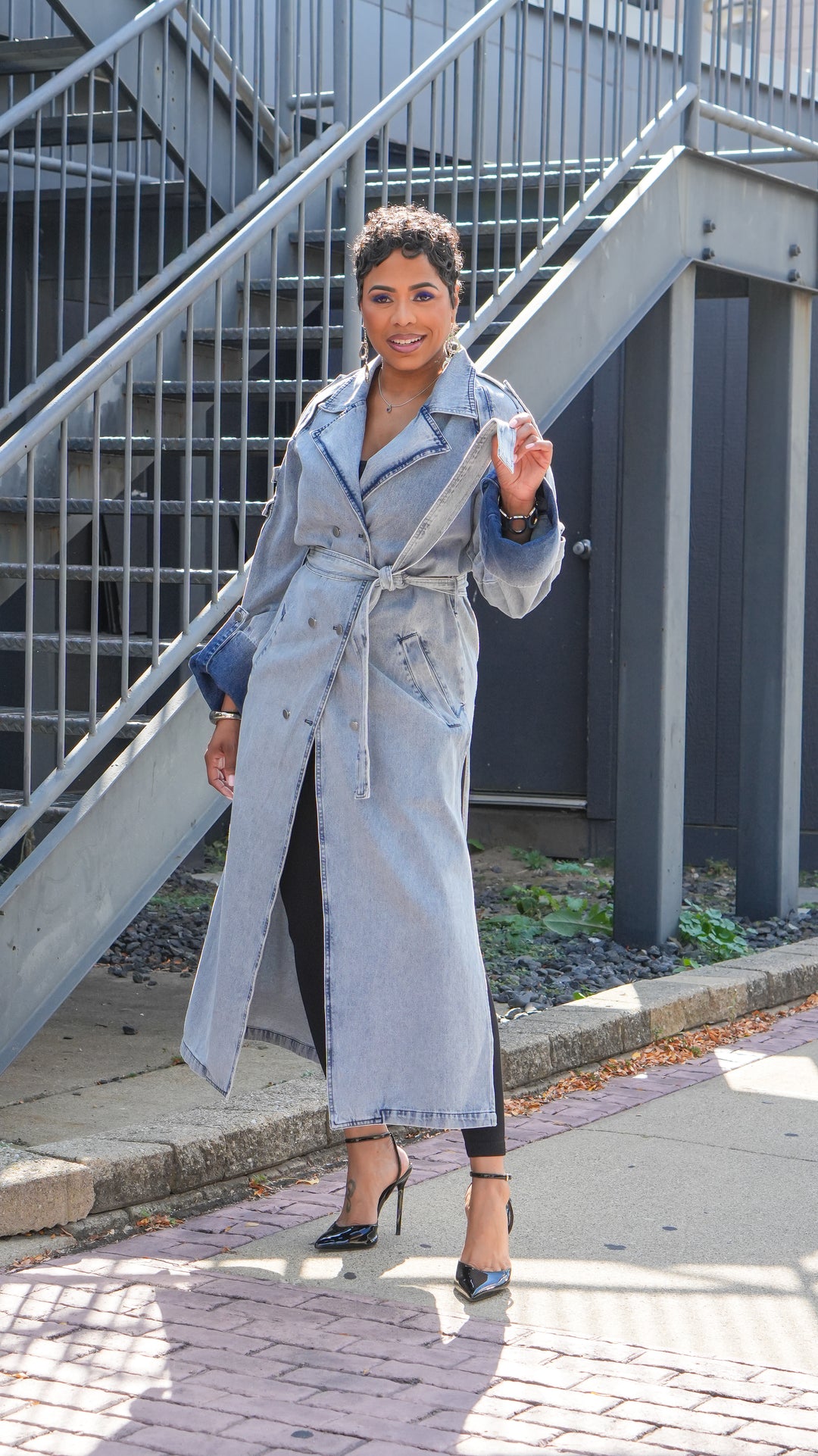 LONG TIME BIG CUFF DENIM TRENCH COAT