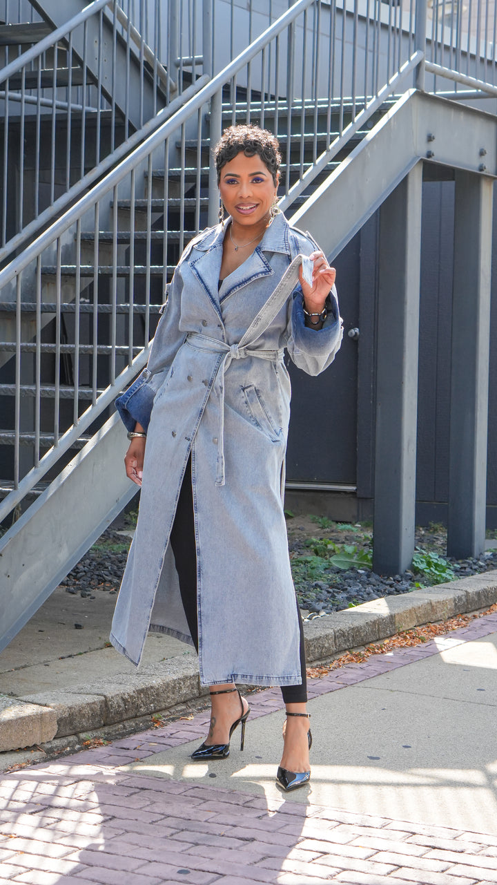LONG TIME BIG CUFF DENIM TRENCH COAT