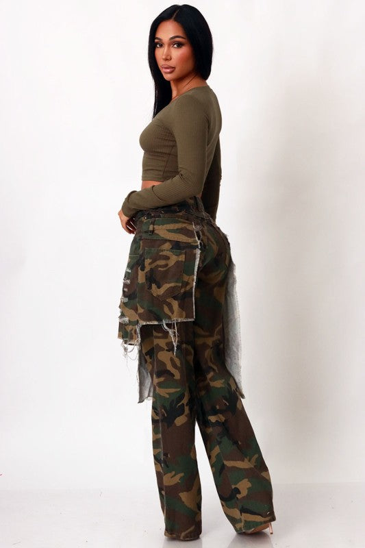 Gigi Double it Up Camo Distressed Jeans