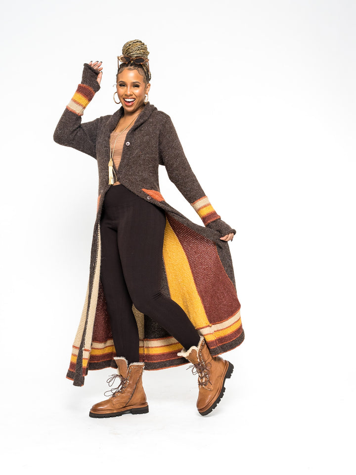 Harlequin Patchwork Cardigan Sweater (Brown)