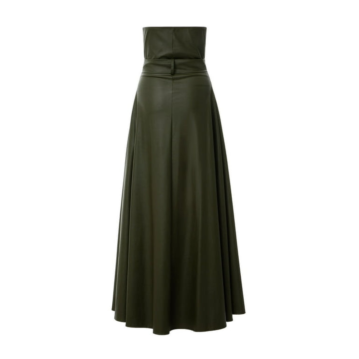 Walk in Drama High Waisted Faux Leather Skirt (Olive)