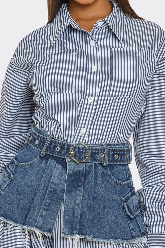 Spring Stripe 2pc Denim Set Dress