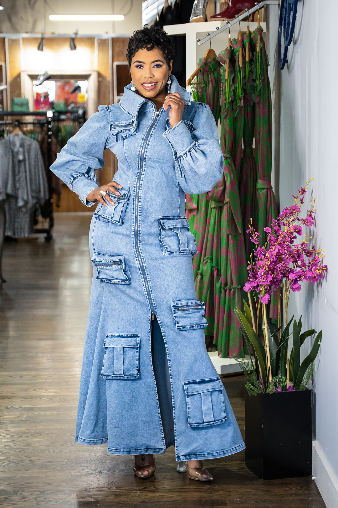 Giving you the Blues Denim Zipper Pocket Dress