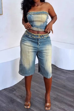 Washed it Out 2pc Denim Tube Short Set