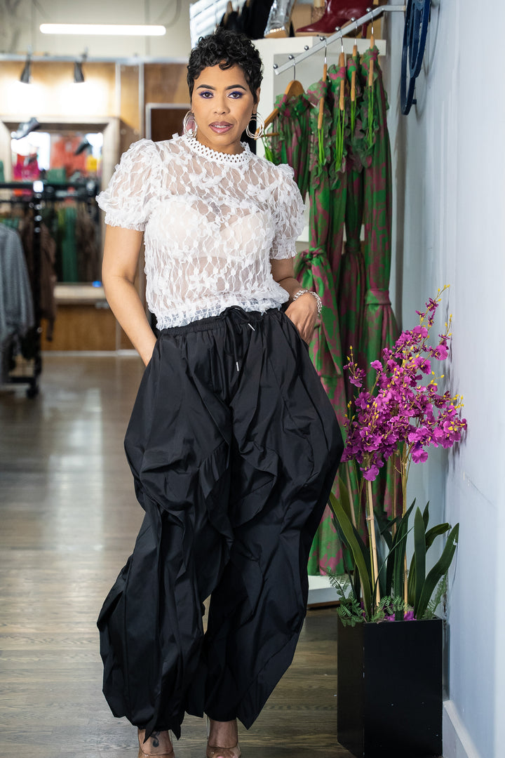 Wide Leg dramatic Drawstring joggers (Black)