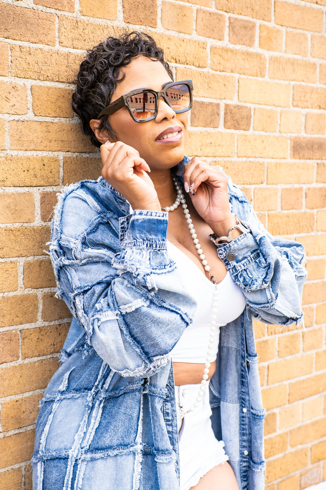 Square Patched Together Button Up Denim Cardigan