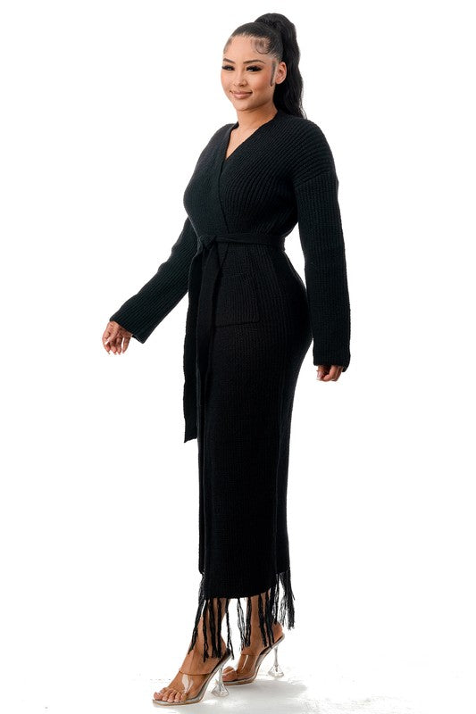 Cozy up Long Fringe Sweater