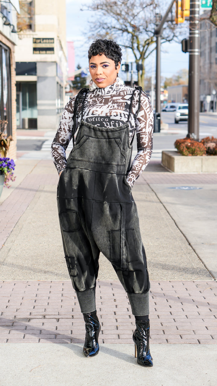 Denim washed overall jumpsuit