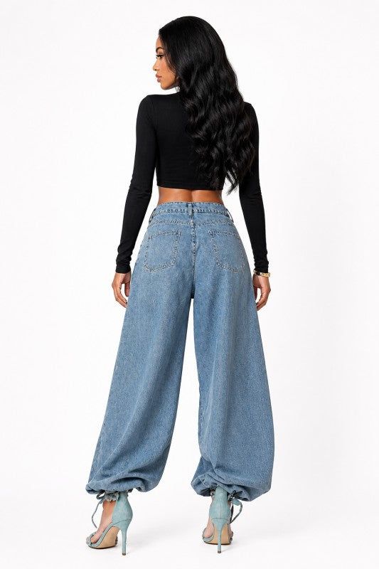 Washed up Drawstring Ankle Jeans