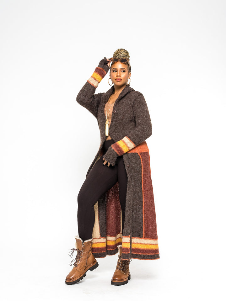 Harlequin Patchwork Cardigan Sweater (Brown)