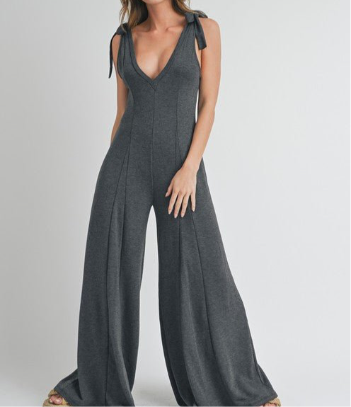 Tie it Up Wide Leg Jumpsuit (Avail in Charcoal, Sand & Grey)