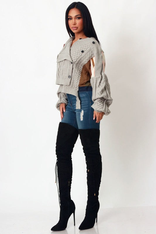 Patchwork Asymmetric Knit Sweater (Grey)