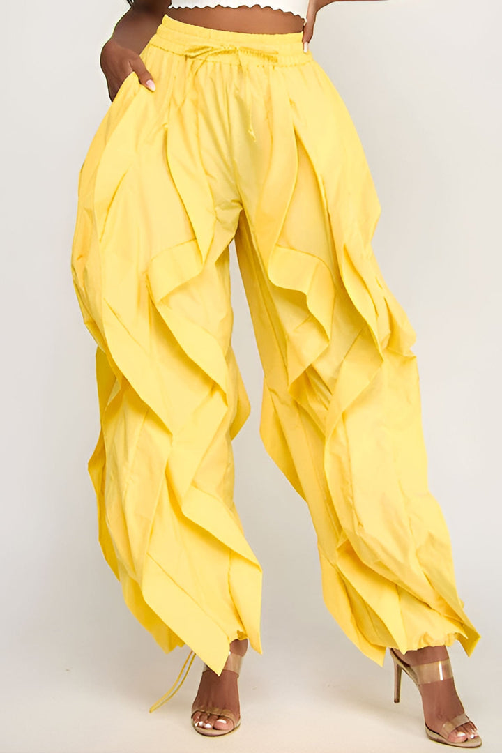 Wide Leg dramatic Drawstring Joggers (Yellow)