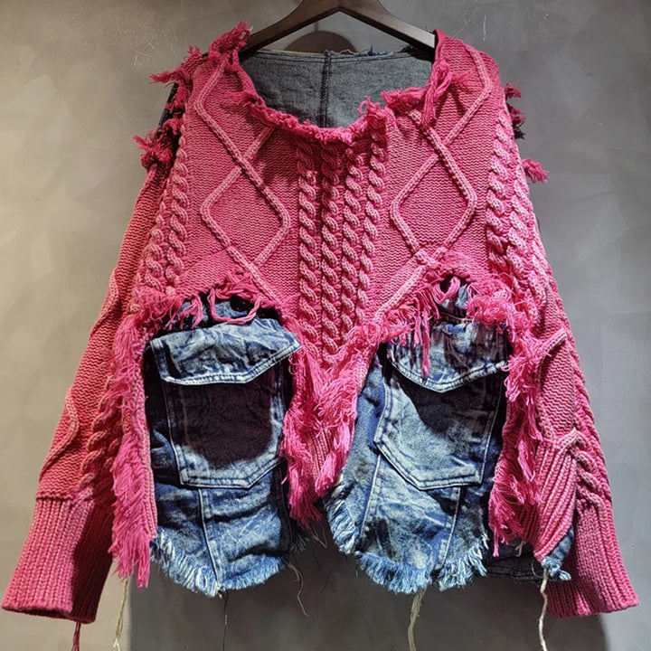 I'm Over it Denim Sweater Top (Pink)