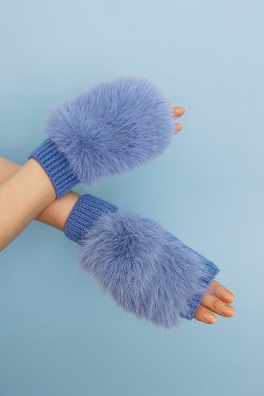 Fuzzy Fur Fingerless Sweater Gloves