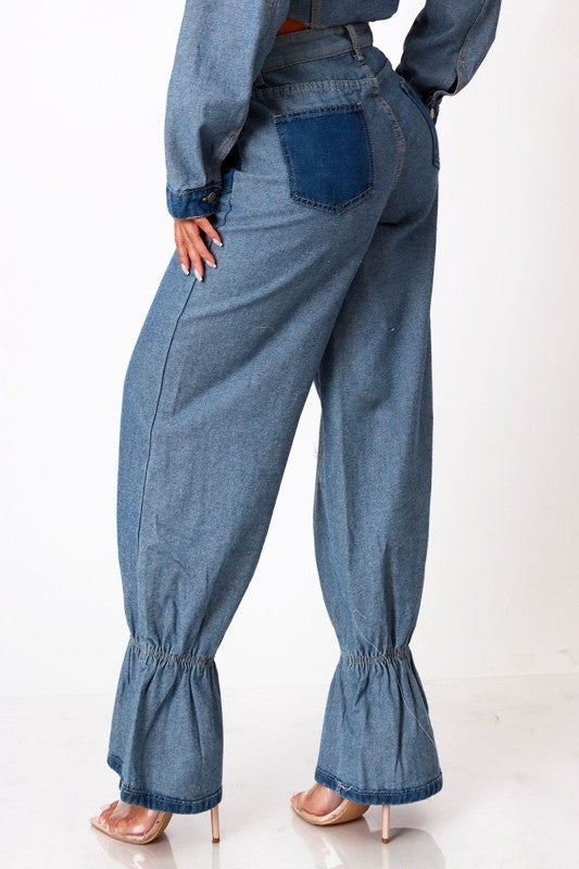Lizzy Patchwork Denim Crop Pants Set