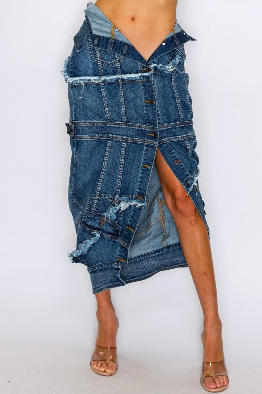 Upside Down You Turning Me Denim Skirt (Denim)