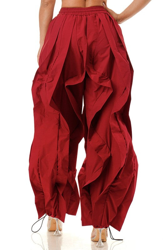 Wide Leg dramatic Drawstring Joggers ( Red)