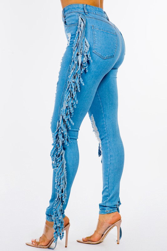 Carrie Distressed Fringe Skinny Leg Jeans