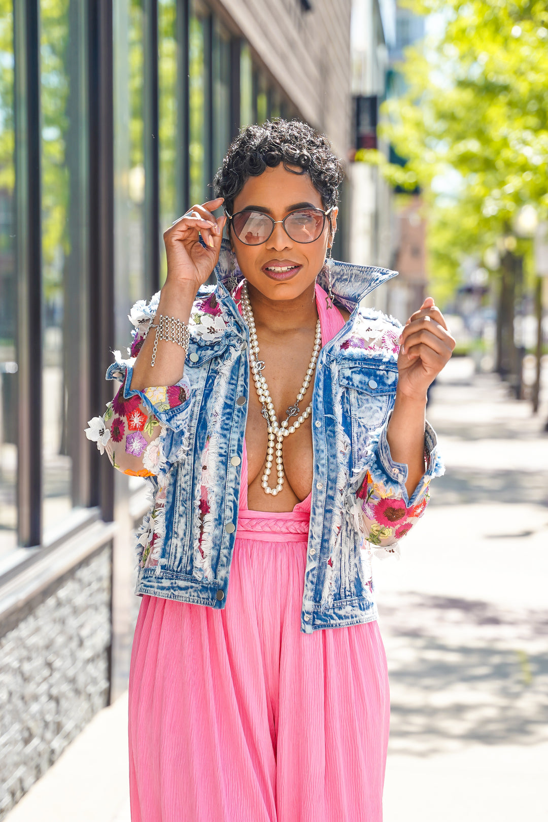 Denim Sheer Flower Petals Jacket