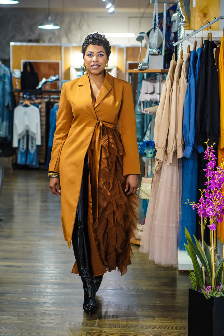 The Ruffle Side Long Sleeve Jacket (Rust)